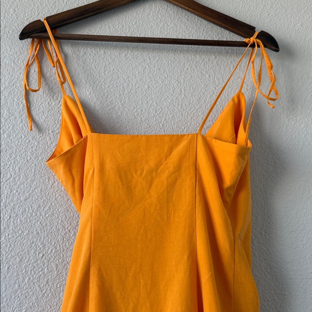 House of CB Carolina Mango Orange Yellow Wrap Strappy Pleated Mini Dress XS - Picture 7 of 8